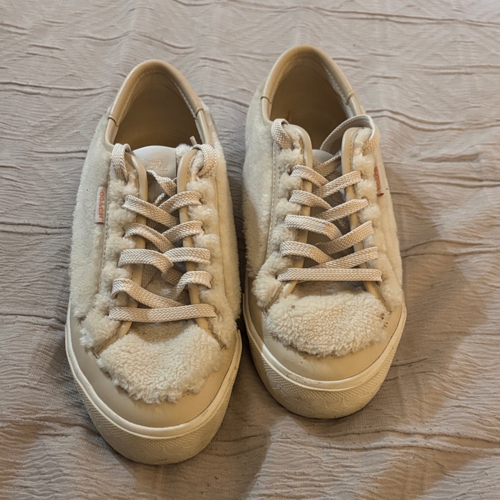 Coach Beige Fuzzy Sneakers